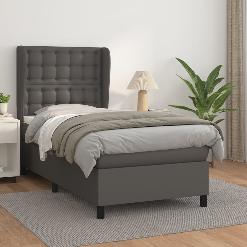 Boxspring met matras kunstleer grijs 90x200 cm is nu te koop bij PeponiXL, paradijselijk wonen!
