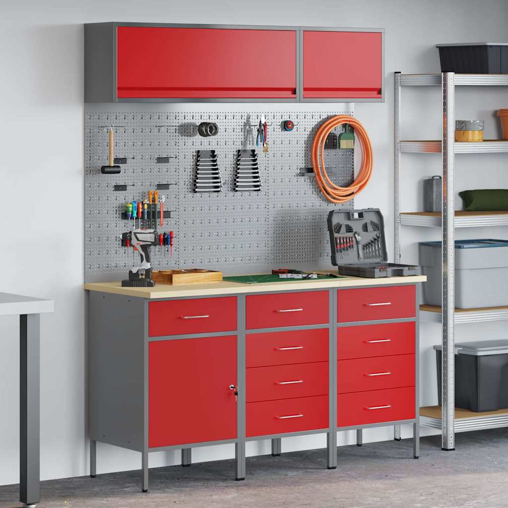 Werkkast set 8 pcs Rood Poedergecoat staal en gefabriceerd hout is nu te koop bij PeponiXL, paradijselijk wonen!