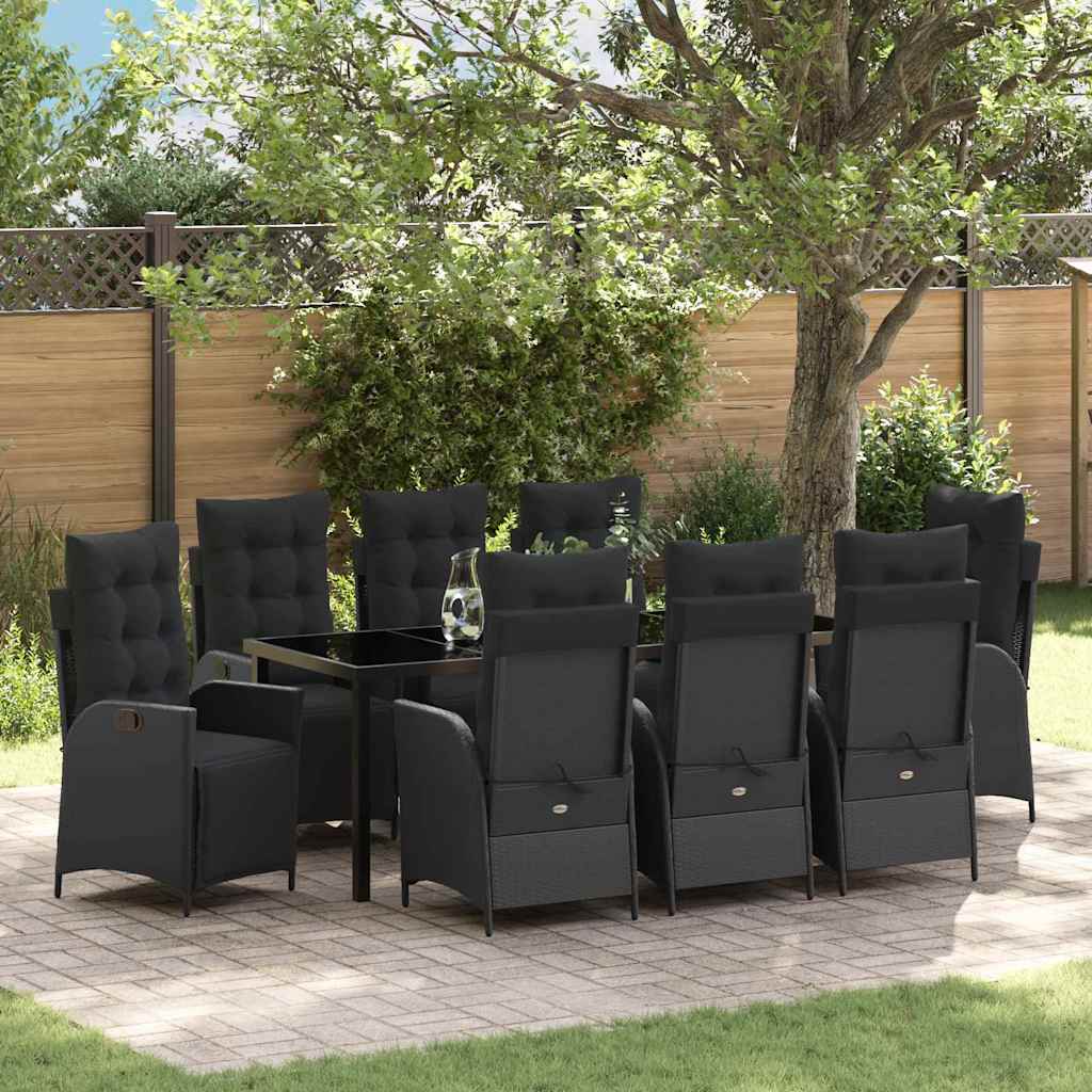 Tuin eettafelset met kussen 9 pcs Zwart poly rattan is nu te koop bij PeponiXL, paradijselijk wonen!