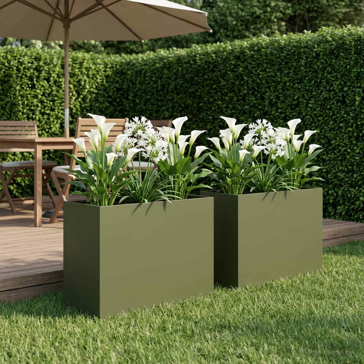 Plantenbak 2 st Olijfgroen 60 x 30 x 40 cm Koudgewalst staal is nu te koop bij PeponiXL, paradijselijk wonen!