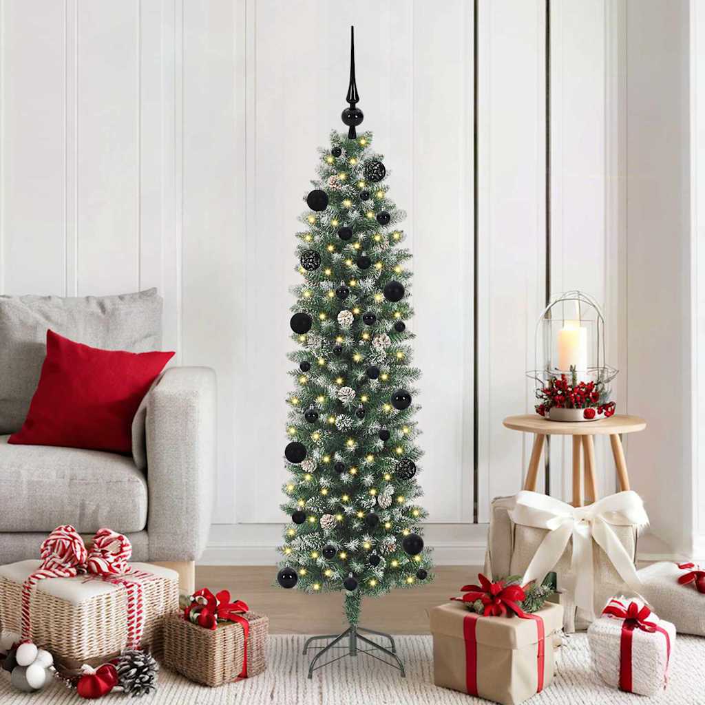 Kunstmatige slanke kerstboom met 150 LED Groen en Wit 150 cm is nu te koop bij PeponiXL, paradijselijk wonen!