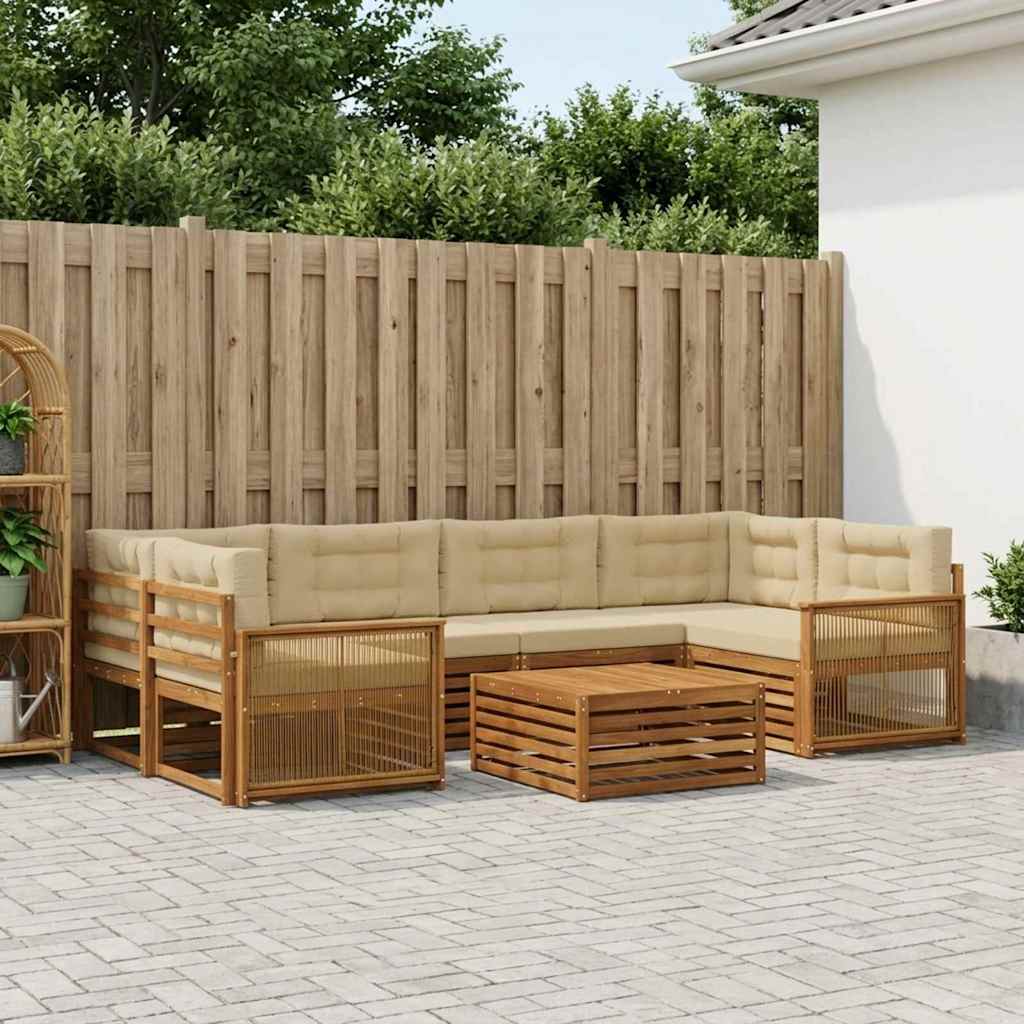 Buiten bankenset met kussen 7 pcs Natuurlijk en Beige is nu te koop bij PeponiXL, paradijselijk wonen!