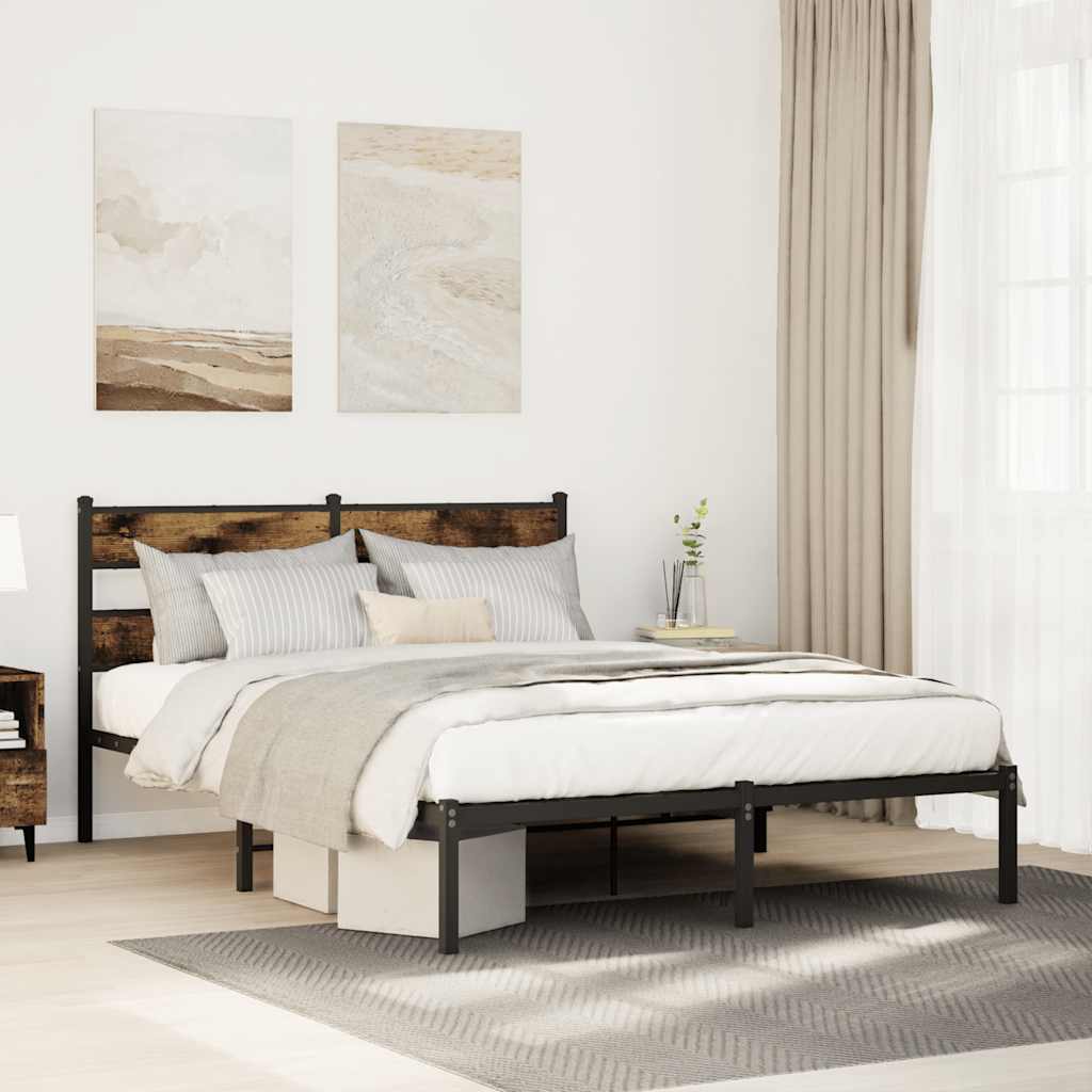 Bedframe zonder matras metaal gerookt eikenkleurig 150x200 cm is nu te koop bij PeponiXL, paradijselijk wonen!