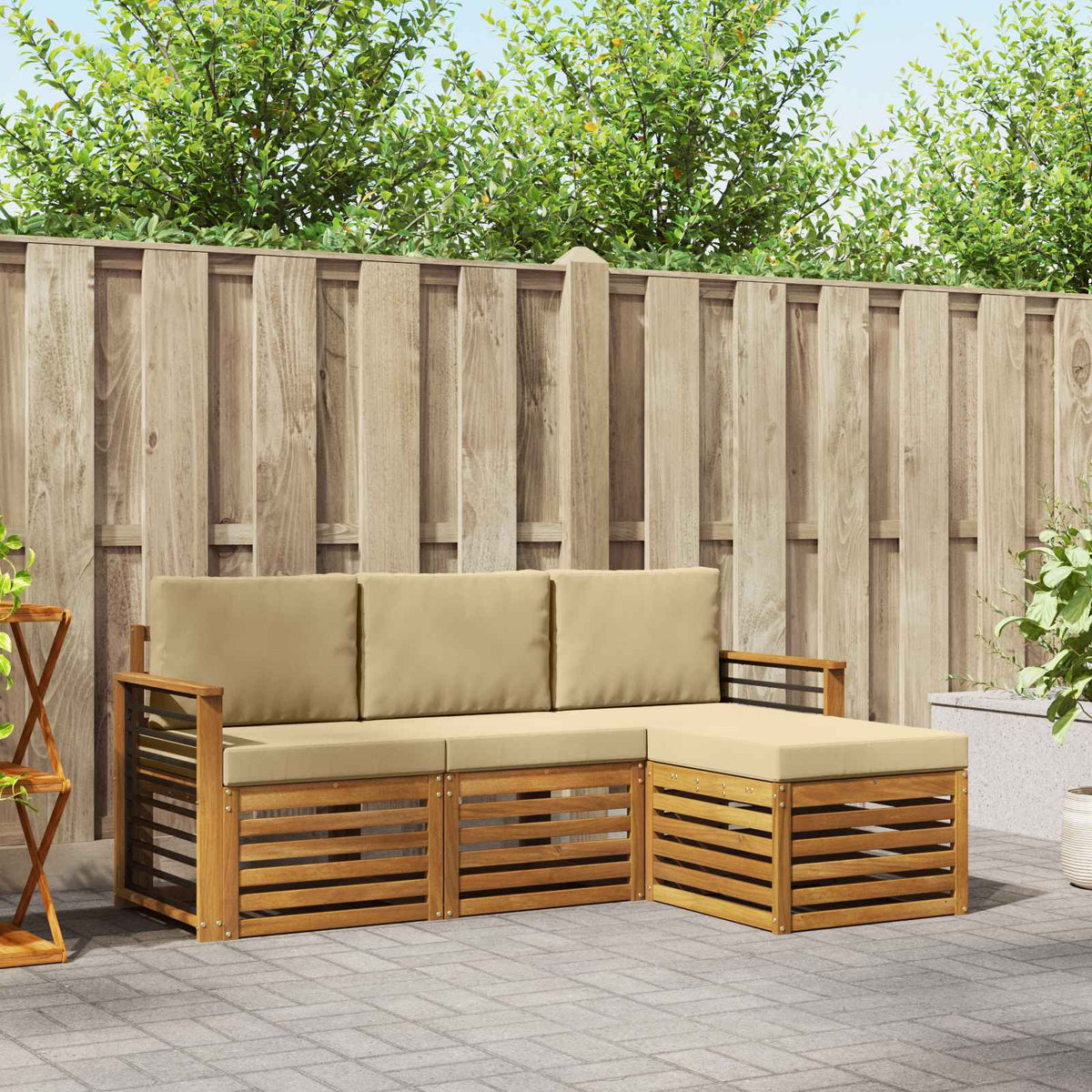 Buiten bankenset met kussen 4 pcs Natuurlijk en Beige is nu te koop bij PeponiXL, paradijselijk wonen!