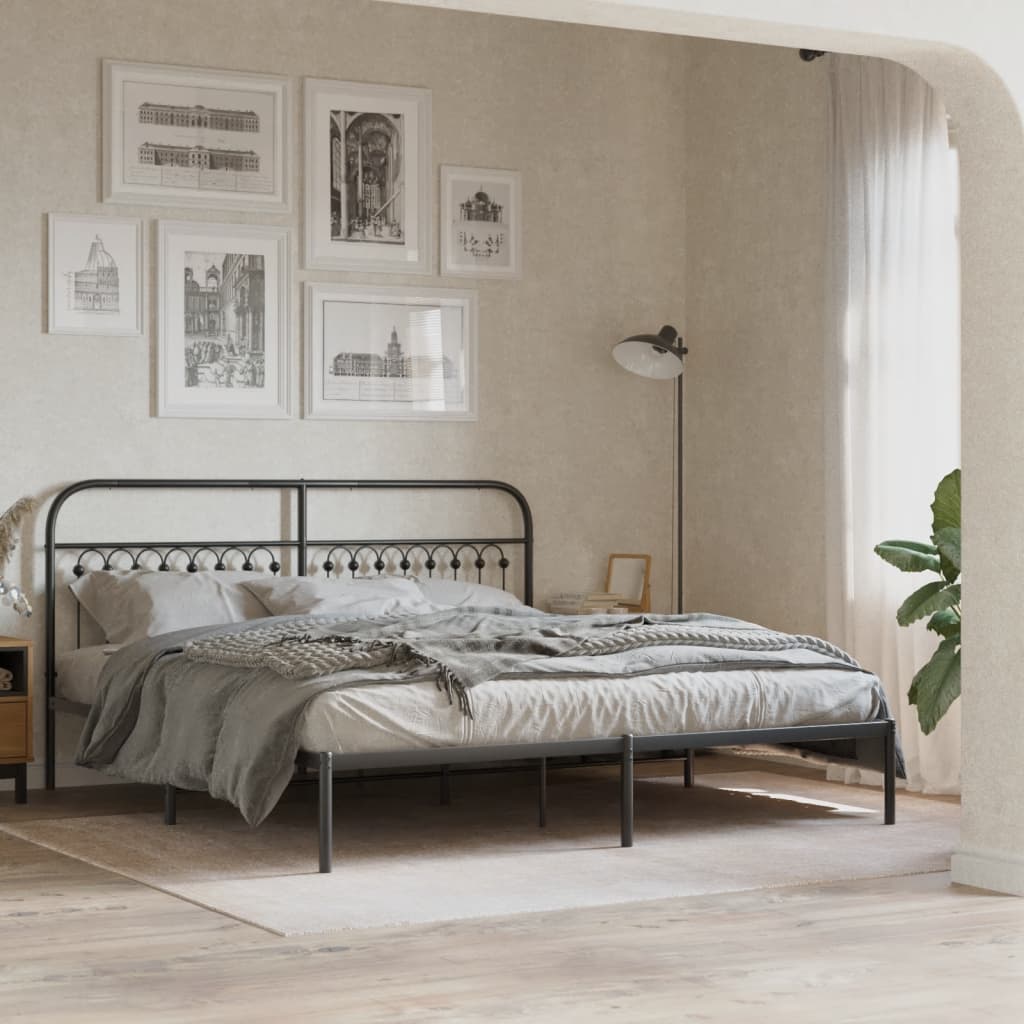 Bedframe met hoofdbord metaal zwart 183x213 cm is nu te koop bij PeponiXL, paradijselijk wonen!