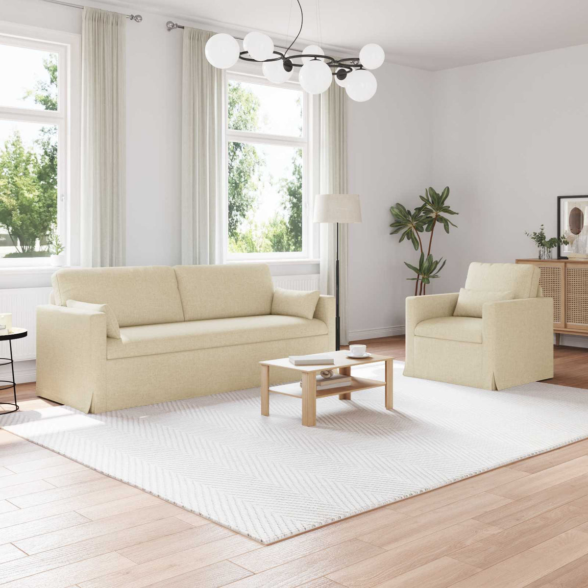 Bankstel 2 pcs Crème 198 x 78 x 80 cm Stof is nu te koop bij PeponiXL, paradijselijk wonen!
