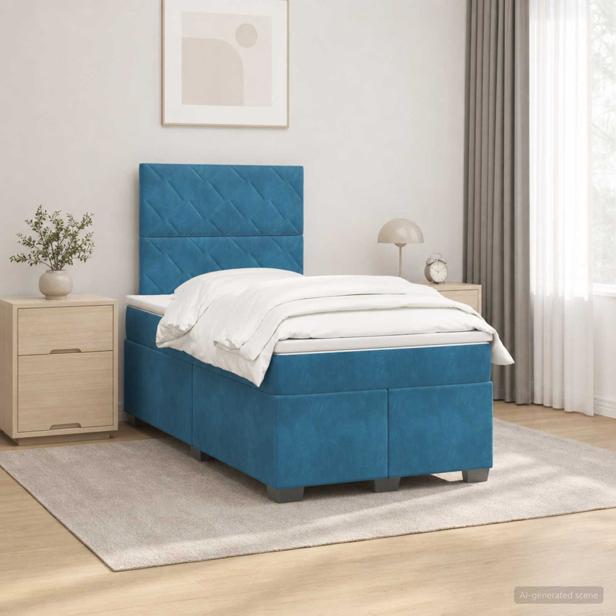 Boxspringbed met matras Blauw 120 x 190 cm Fluweel is nu te koop bij PeponiXL, paradijselijk wonen!