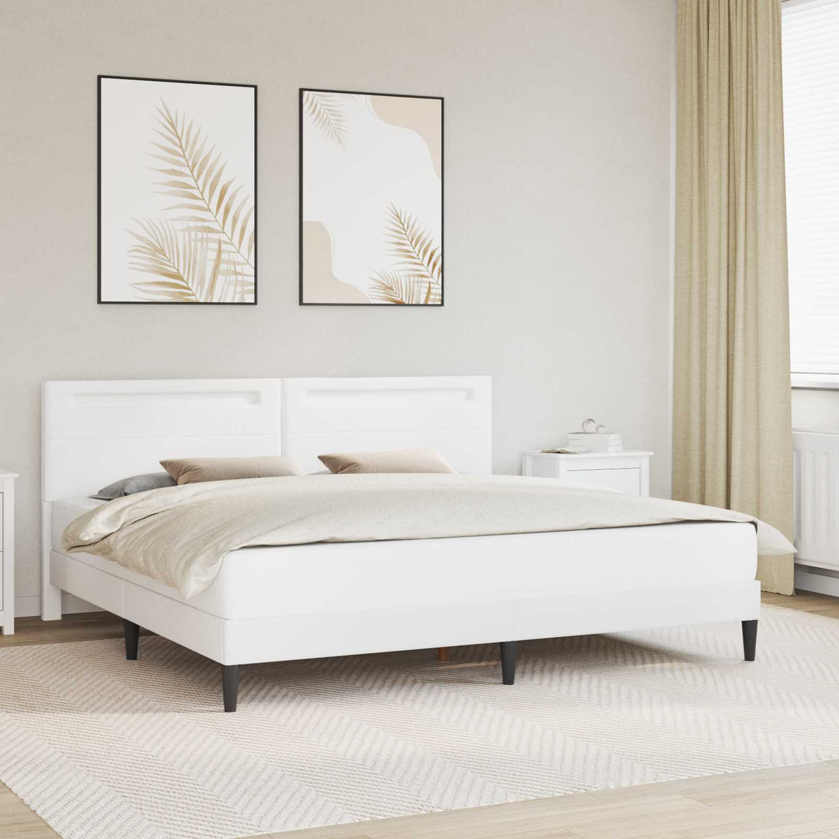 Bedframe met LED-stripverlichting Wit 200 x 200 cm Kunstleer is nu te koop bij PeponiXL, paradijselijk wonen!