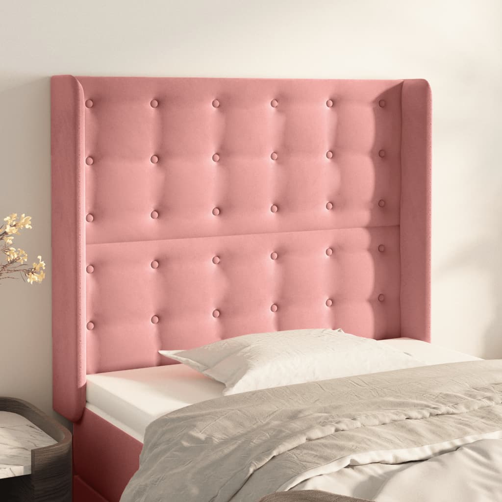 Hoofdbord met randen 83x16x118/128 cm fluweel roze is nu te koop bij PeponiXL, paradijselijk wonen!
