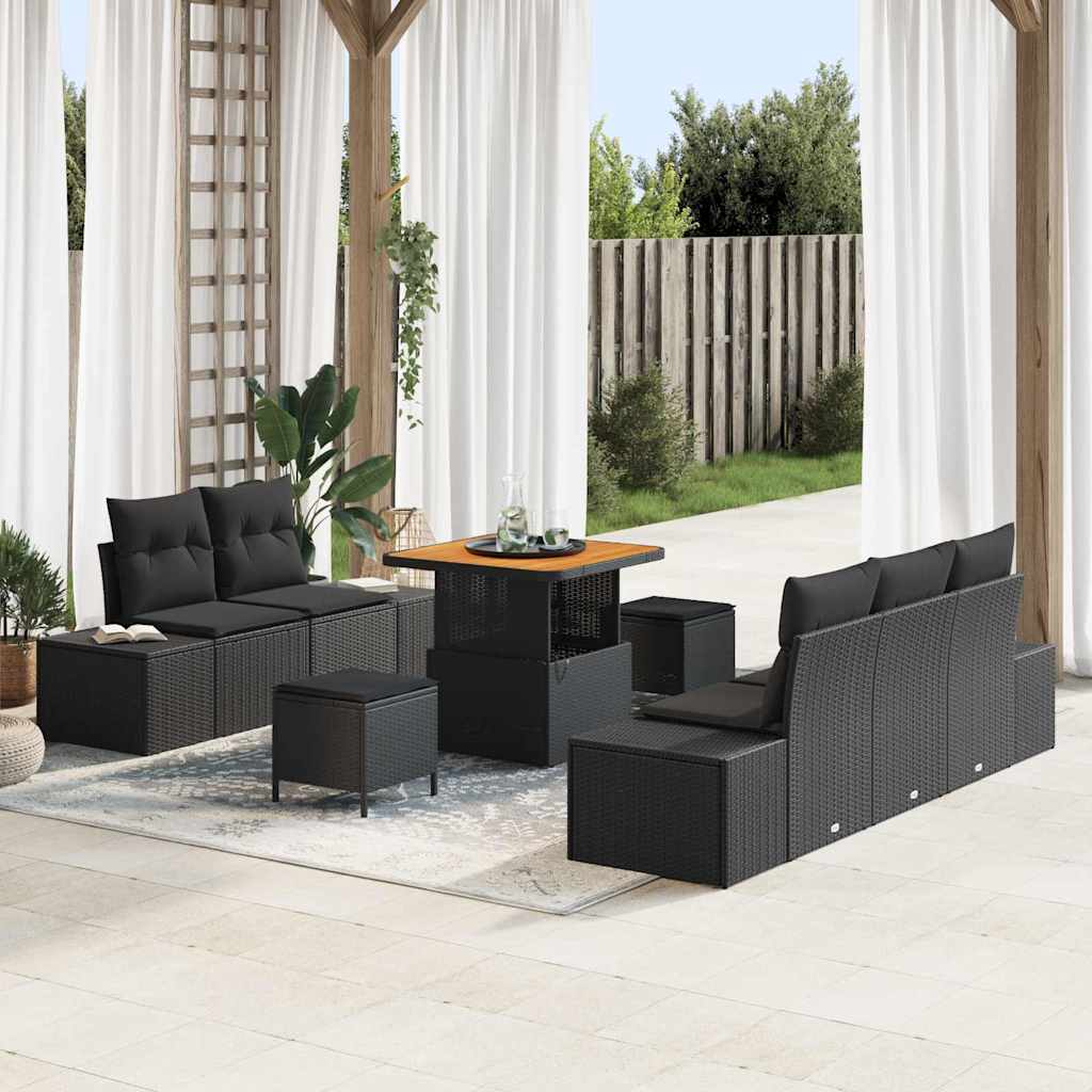 Tuinbankenset met kussen 8 pcs Zwart poly rattan is nu te koop bij PeponiXL, paradijselijk wonen!