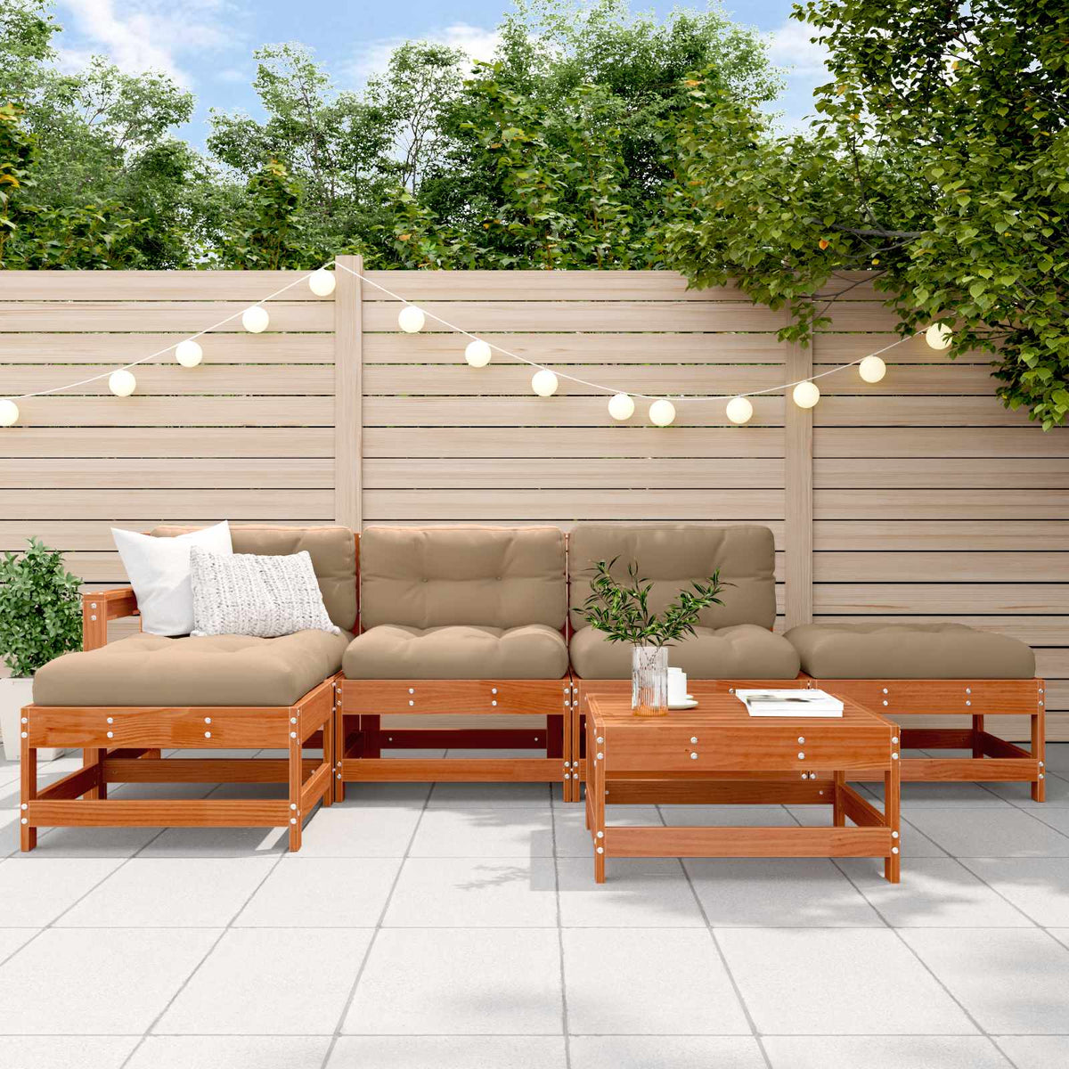 Tuin loungeset 6 pcs Wasbruin Massief grenenhout is nu te koop bij PeponiXL, paradijselijk wonen!