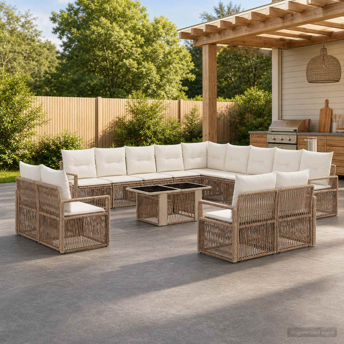Tuinbankenset 14 st Beige en Crème Wit poly rattan is nu te koop bij PeponiXL, paradijselijk wonen!