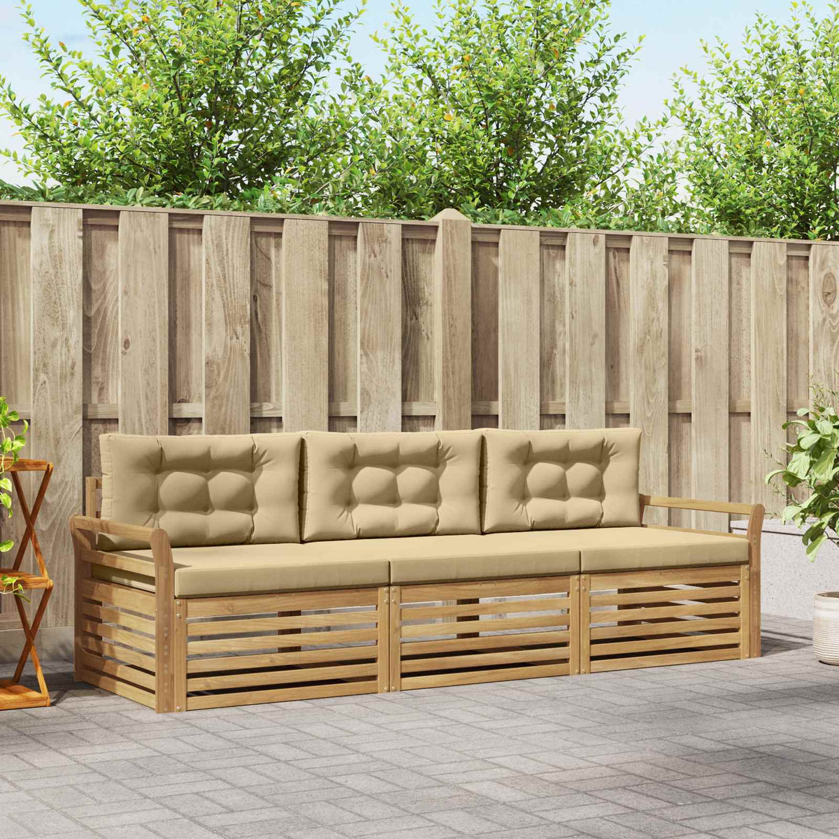 Buiten bankenset 3 pcs Wit en Beige Massief Acaciahout is nu te koop bij PeponiXL, paradijselijk wonen!