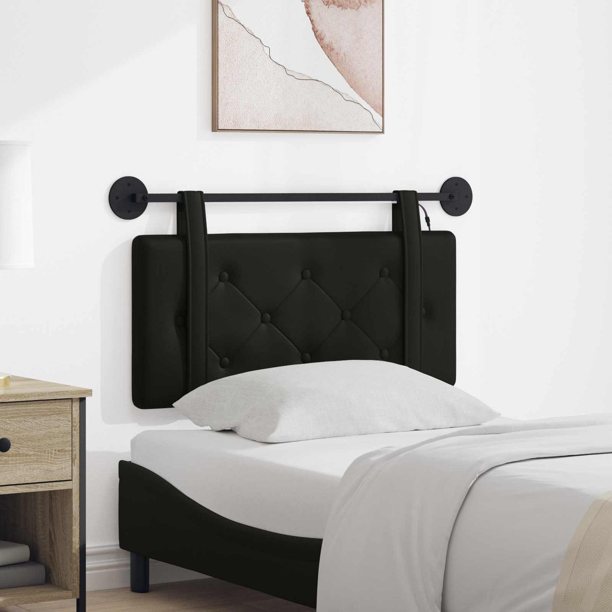 Hangend hoofdbord Met LED-verlichting Zwart Kunstleer is nu te koop bij PeponiXL, paradijselijk wonen!