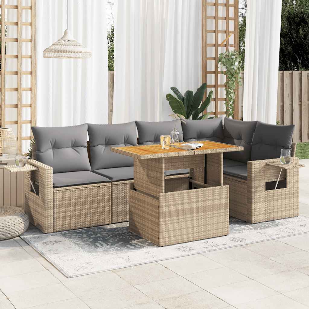 6-delige Loungeset met kussens poly rattan beige is nu te koop bij PeponiXL, paradijselijk wonen!