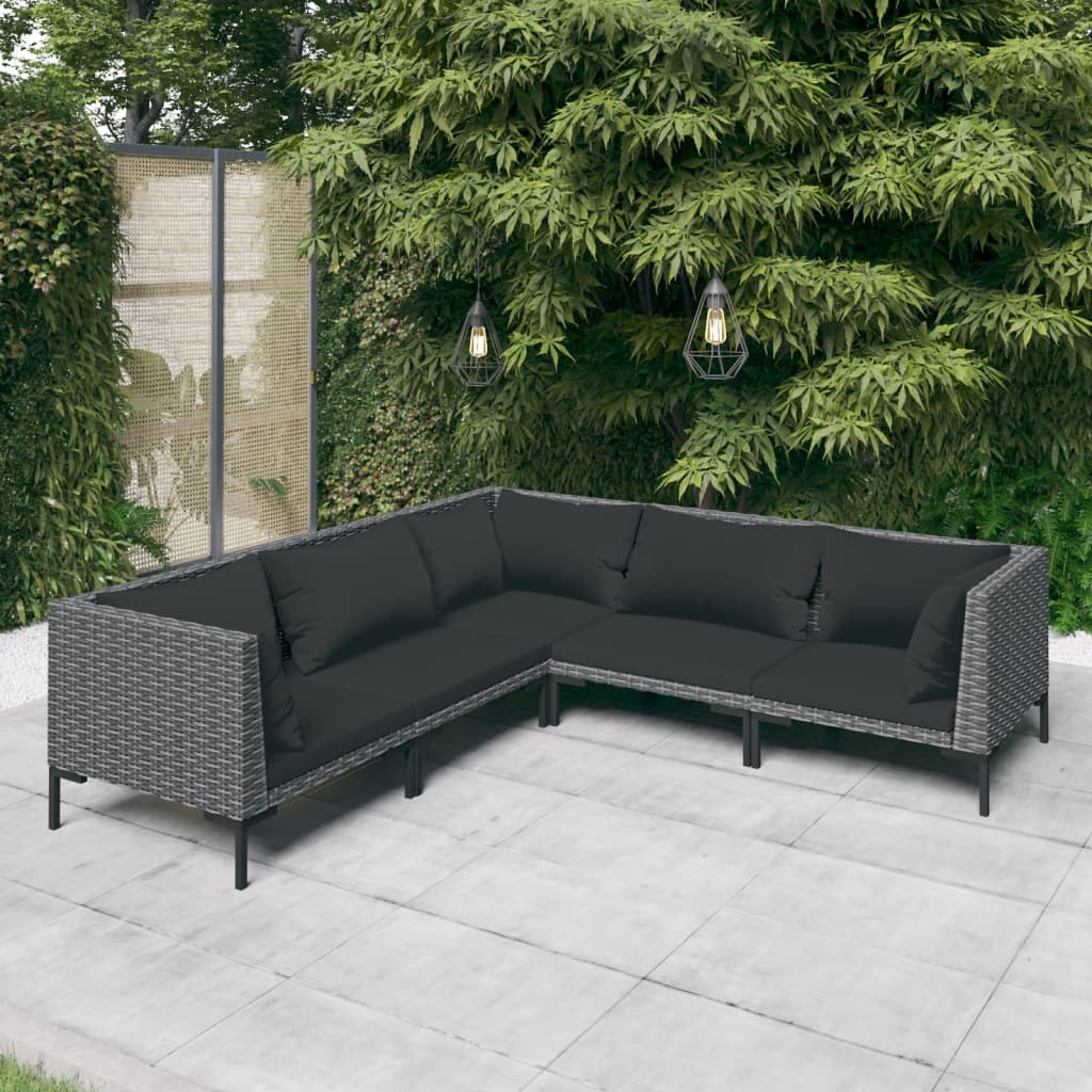 5-delige Loungeset met kussens poly rattan donkergrijs is nu te koop bij PeponiXL, paradijselijk wonen!