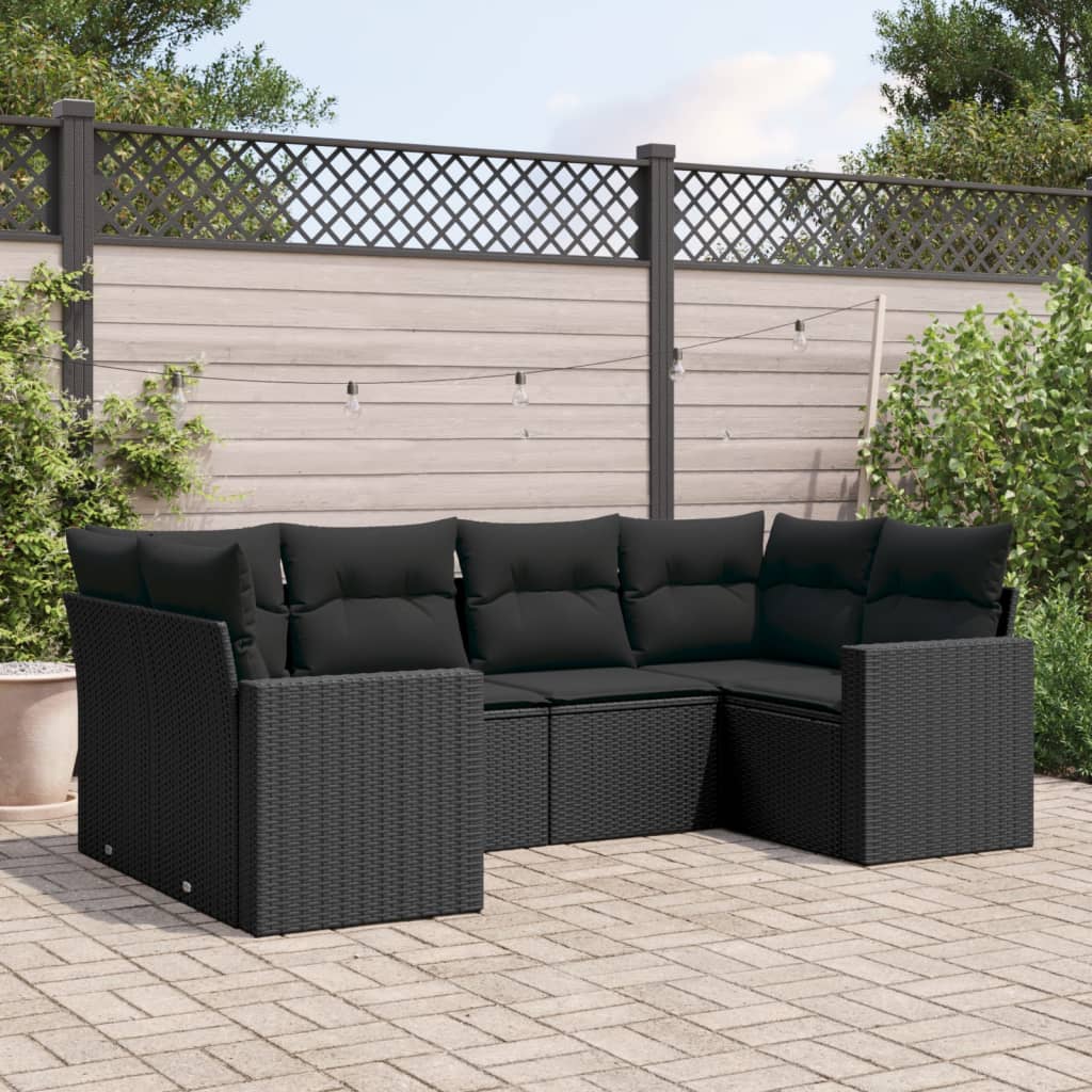 6-delige Loungeset met kussens poly rattan zwart is nu te koop bij PeponiXL, paradijselijk wonen!