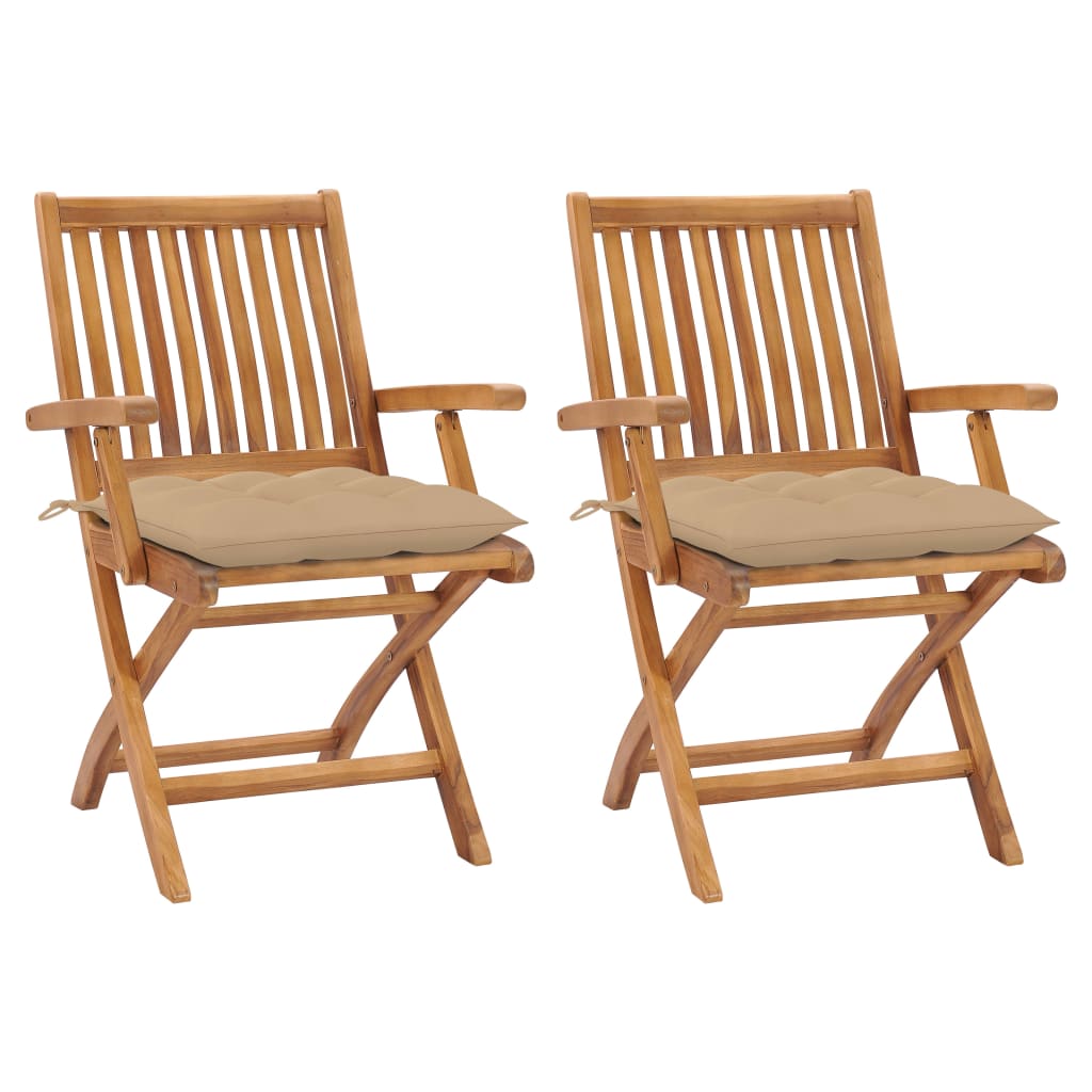 Tuinstoelen 2 st met beige kussens massief teakhout is nu te koop bij PeponiXL, paradijselijk wonen!