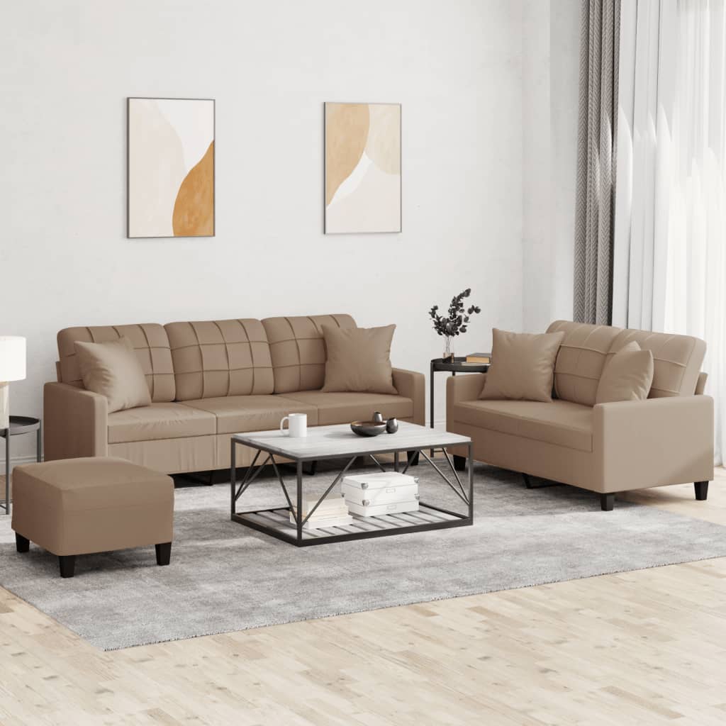 3-delige Loungeset met kussens kunstleer cappuccinokleurig is nu te koop bij PeponiXL, paradijselijk wonen!