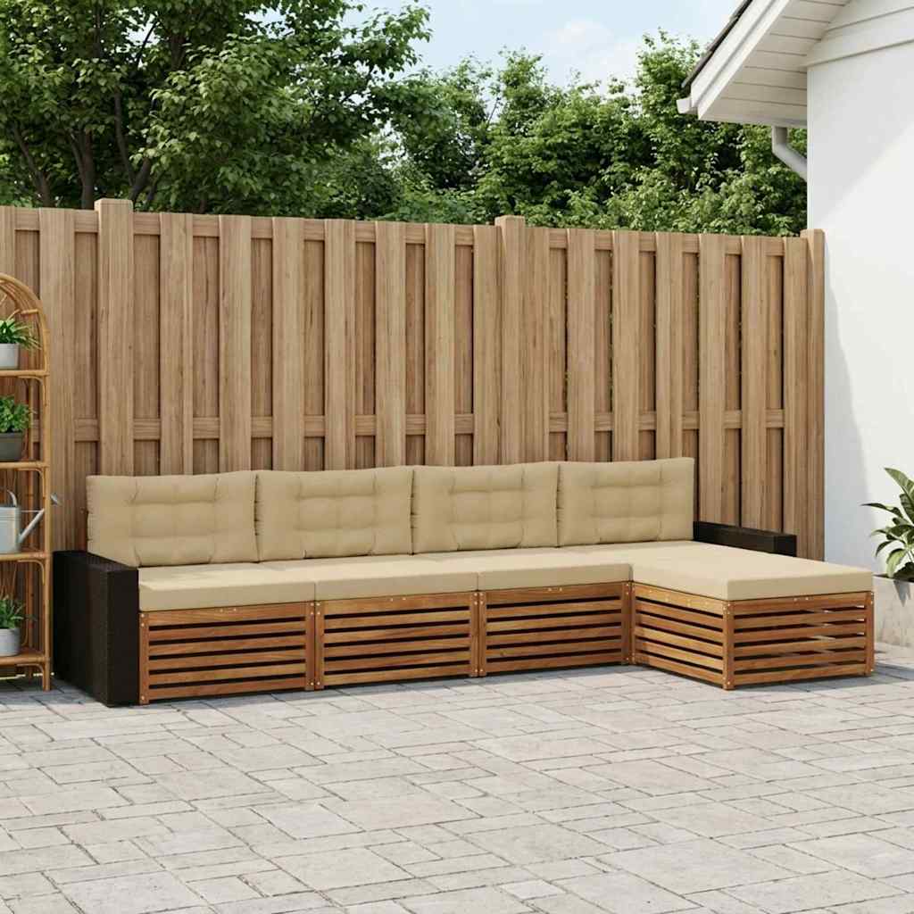 Buiten bankenset met kussen 5 pcs Natuurlijk en Beige Polyester is nu te koop bij PeponiXL, paradijselijk wonen!
