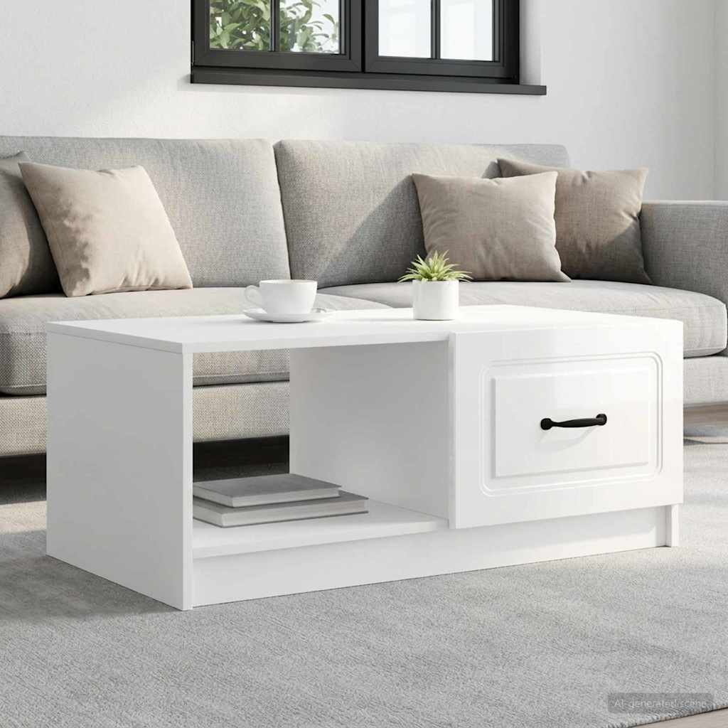 Salontafel Hoogglans Wit 90 x 50 x 37 cm Bewerkt hout is nu te koop bij PeponiXL, paradijselijk wonen!