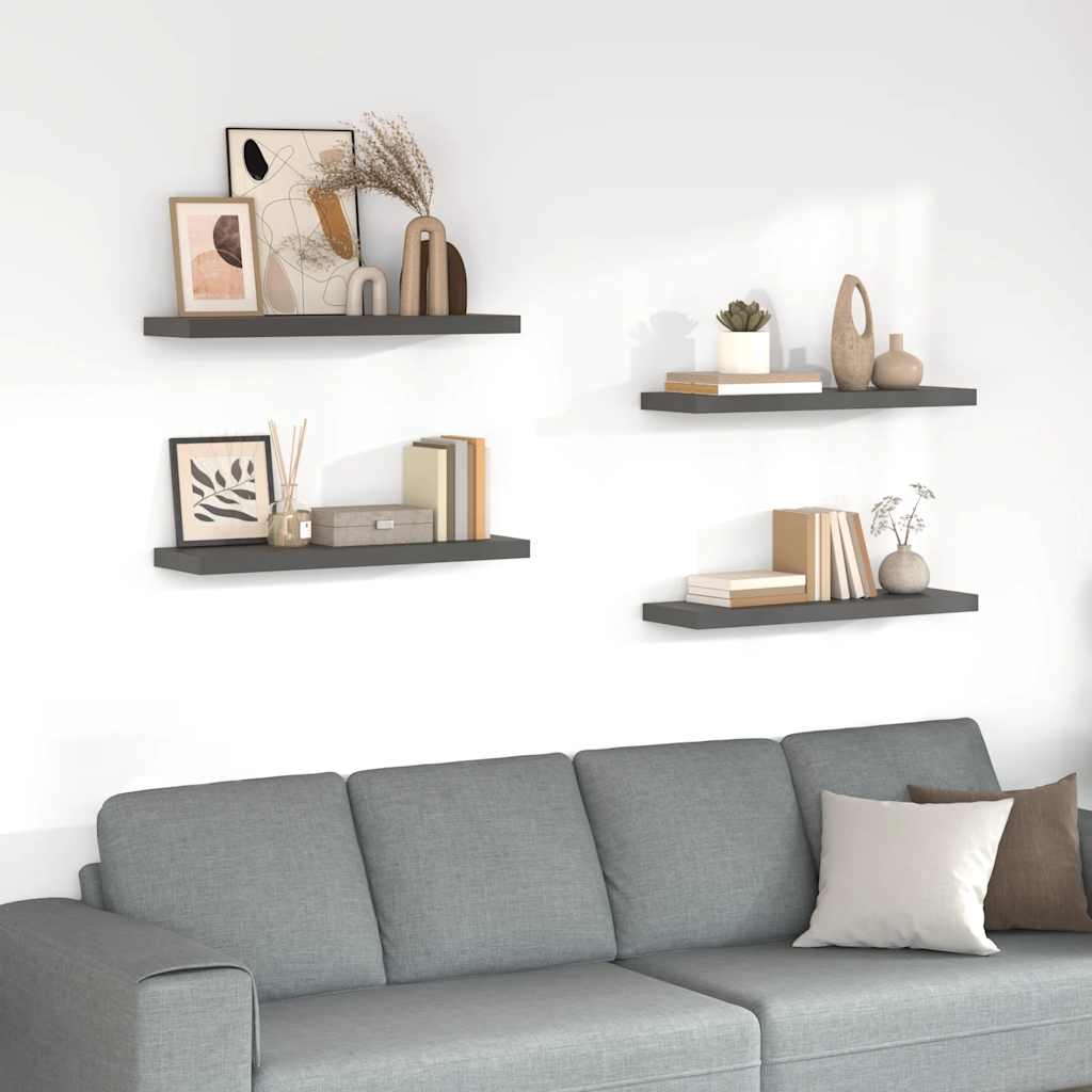 Wandschappen zwevend 4 st 80x23,5x3,8 cm MDF hoogglans grijs is nu te koop bij PeponiXL, paradijselijk wonen!
