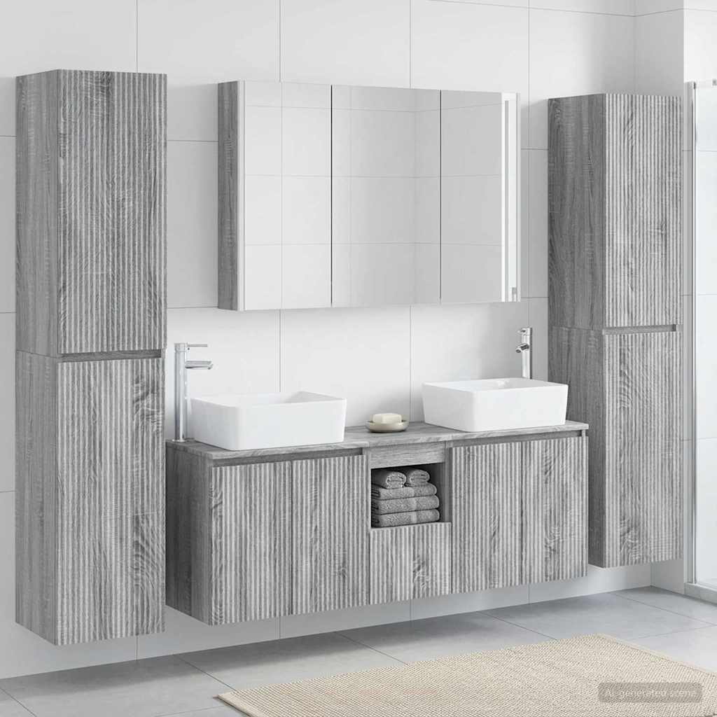 Badkamermeubelset 6 st Grijs Sonoma Bewerkt hout en glas is nu te koop bij PeponiXL, paradijselijk wonen!