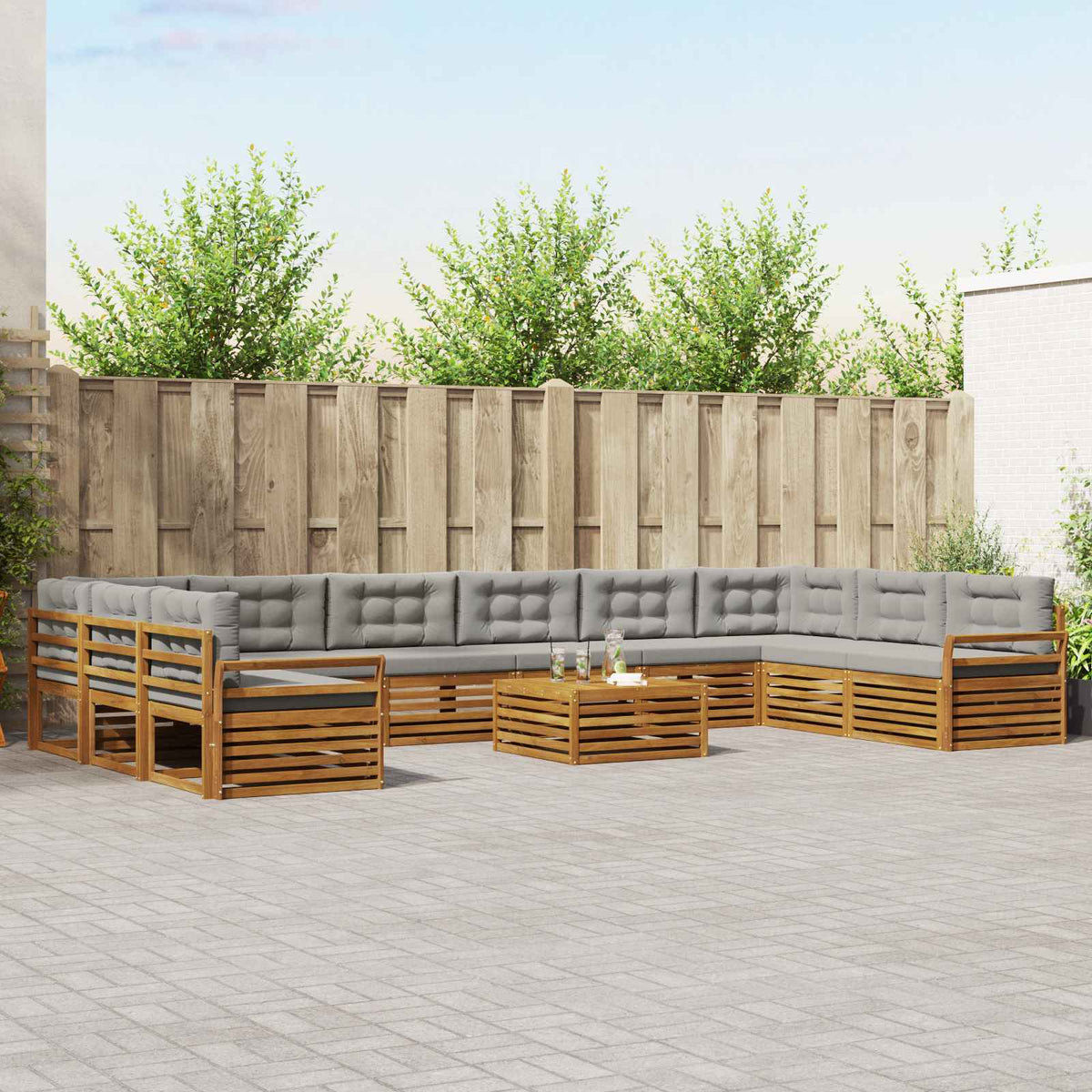 Sofa-Sets 11 pcs Natuurlijk en Lichtgrijs Massief Acaciahout is nu te koop bij PeponiXL, paradijselijk wonen!