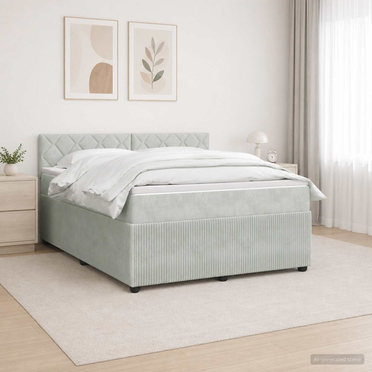 Boxspringbed met matras Lichtgrijs 140 x 200 cm Fluweel is nu te koop bij PeponiXL, paradijselijk wonen!