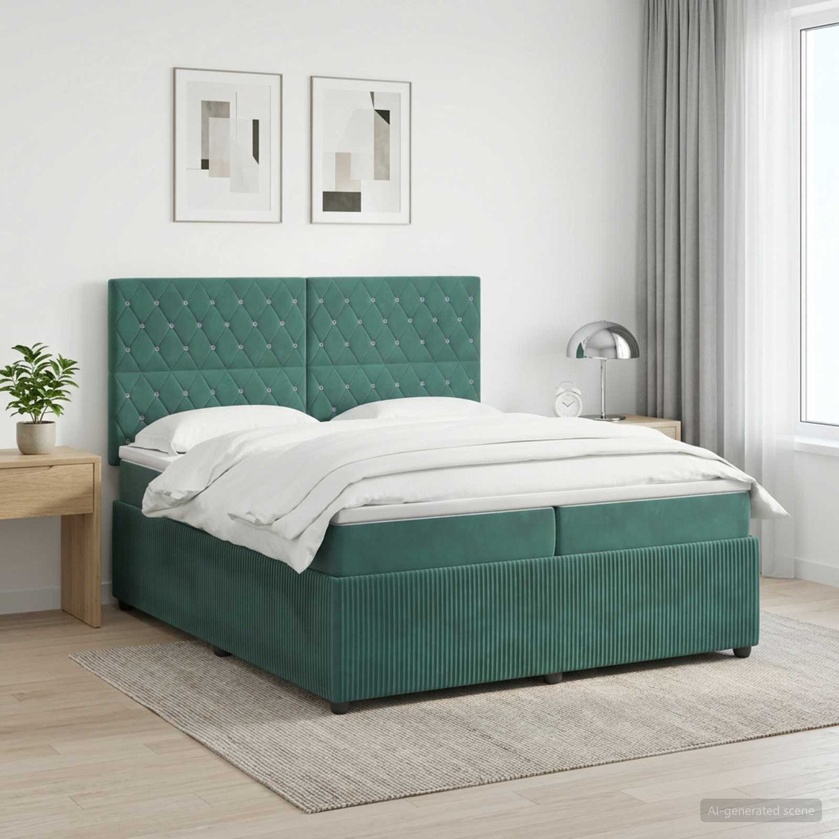 LED Boxspring Bed met Matras Donkergroen 200 x 200 cm Fluweel is nu te koop bij PeponiXL, paradijselijk wonen!