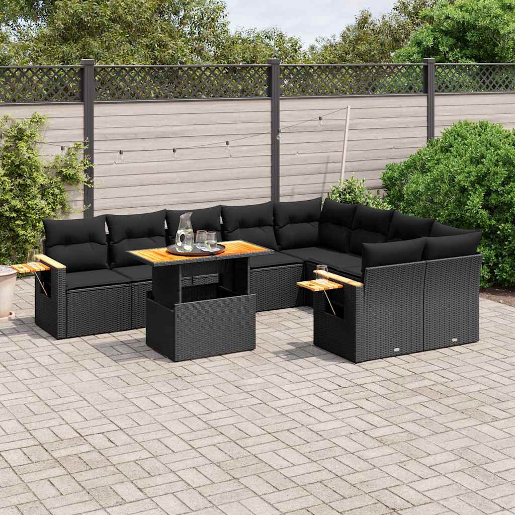 10-delige Loungeset met kussens poly rattan zwart is nu te koop bij PeponiXL, paradijselijk wonen!