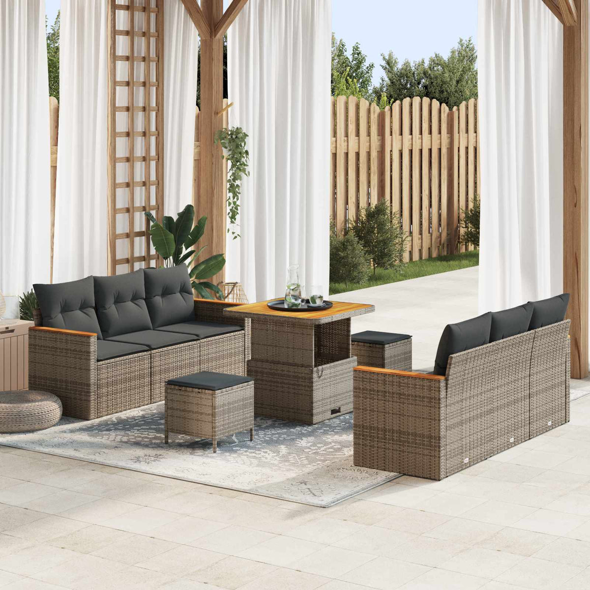 Tuinbankenset 9 pcs Grijs poly rattan is nu te koop bij PeponiXL, paradijselijk wonen!
