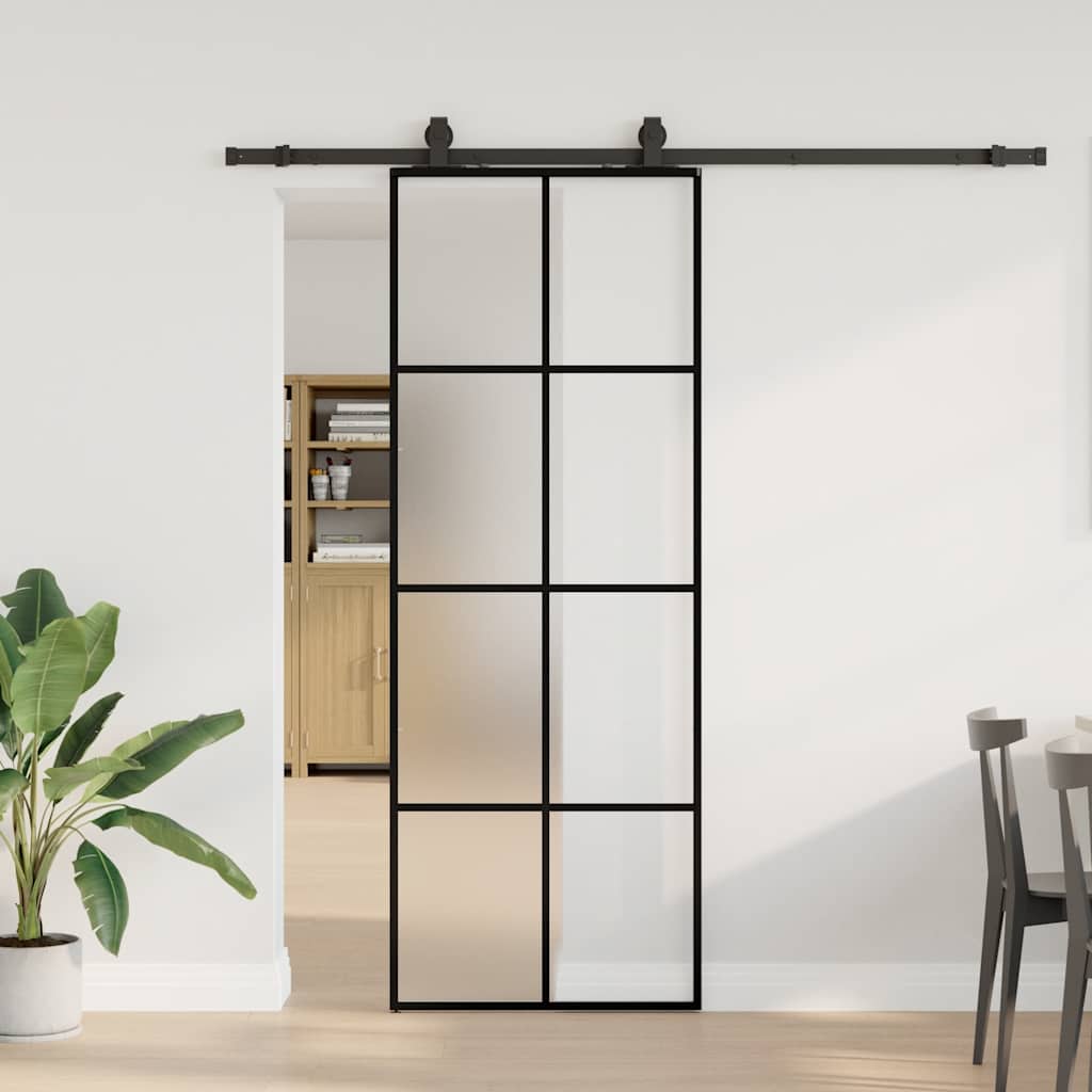 Schuifdeur met beslagset 76x205 cm ESG glas zwart is nu te koop bij PeponiXL, paradijselijk wonen!