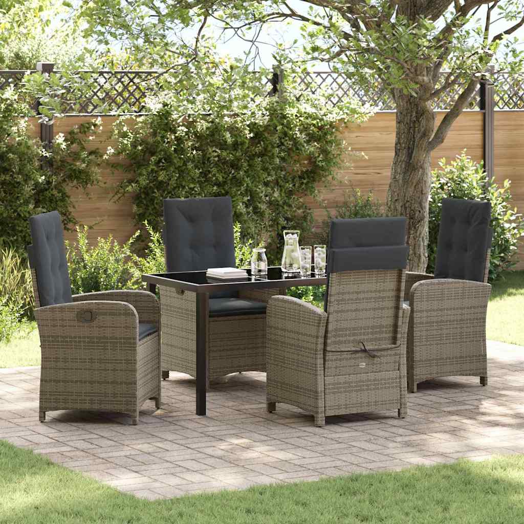 Tuin eettafelset met kussen 5 pcs Grijs poly rattan is nu te koop bij PeponiXL, paradijselijk wonen!