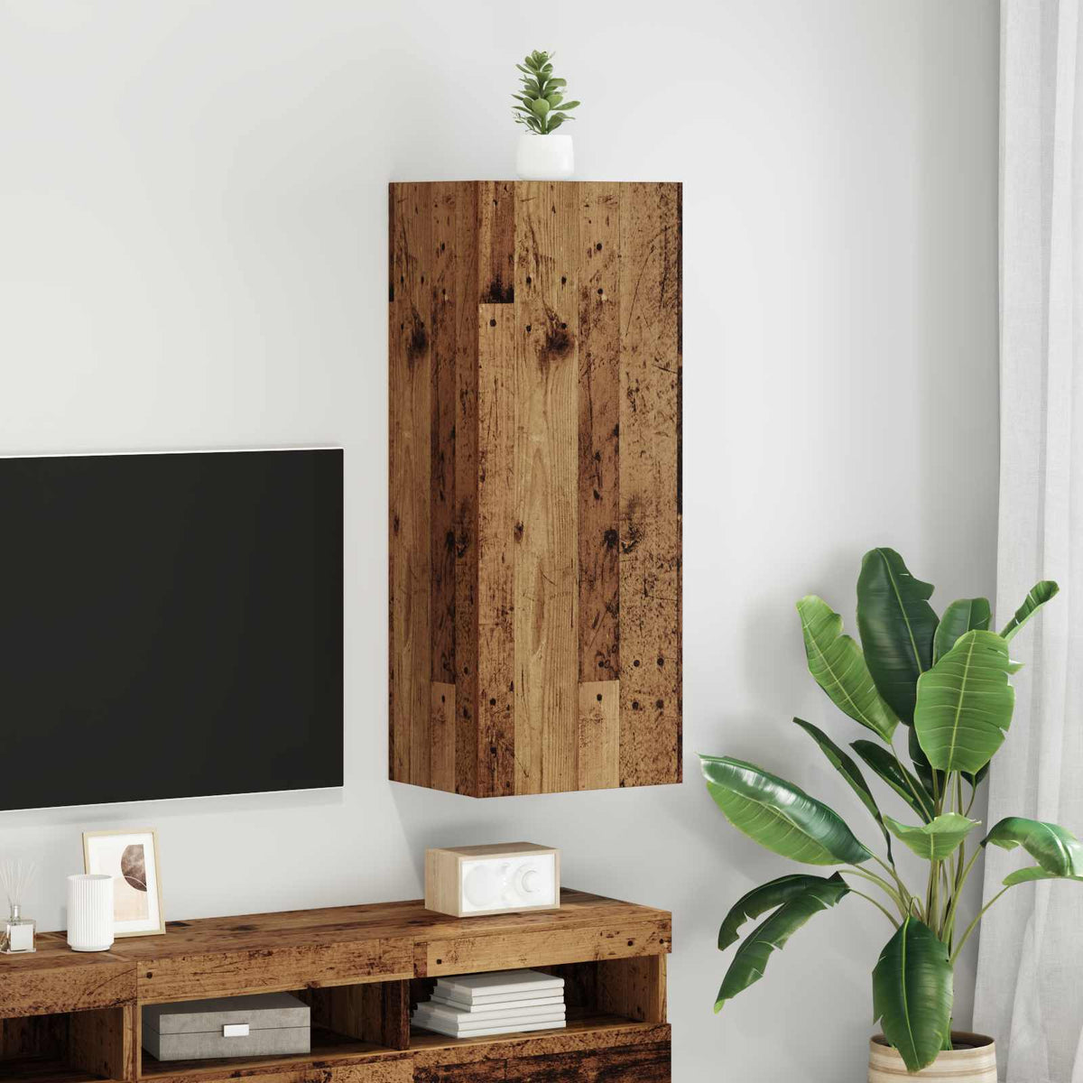 TV Wandkast Oud Hout 40,5 x 30 x 102 cm Bewerkt hout is nu te koop bij PeponiXL, paradijselijk wonen!