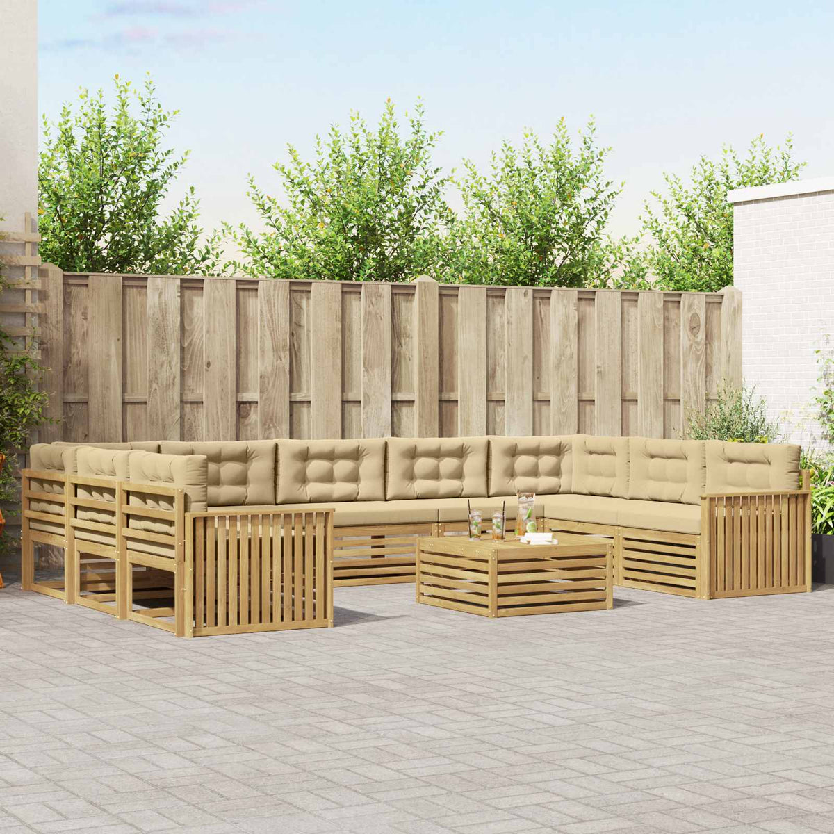 Buiten bankenset 10 pcs Wit en Beige Massief Acaciahout is nu te koop bij PeponiXL, paradijselijk wonen!