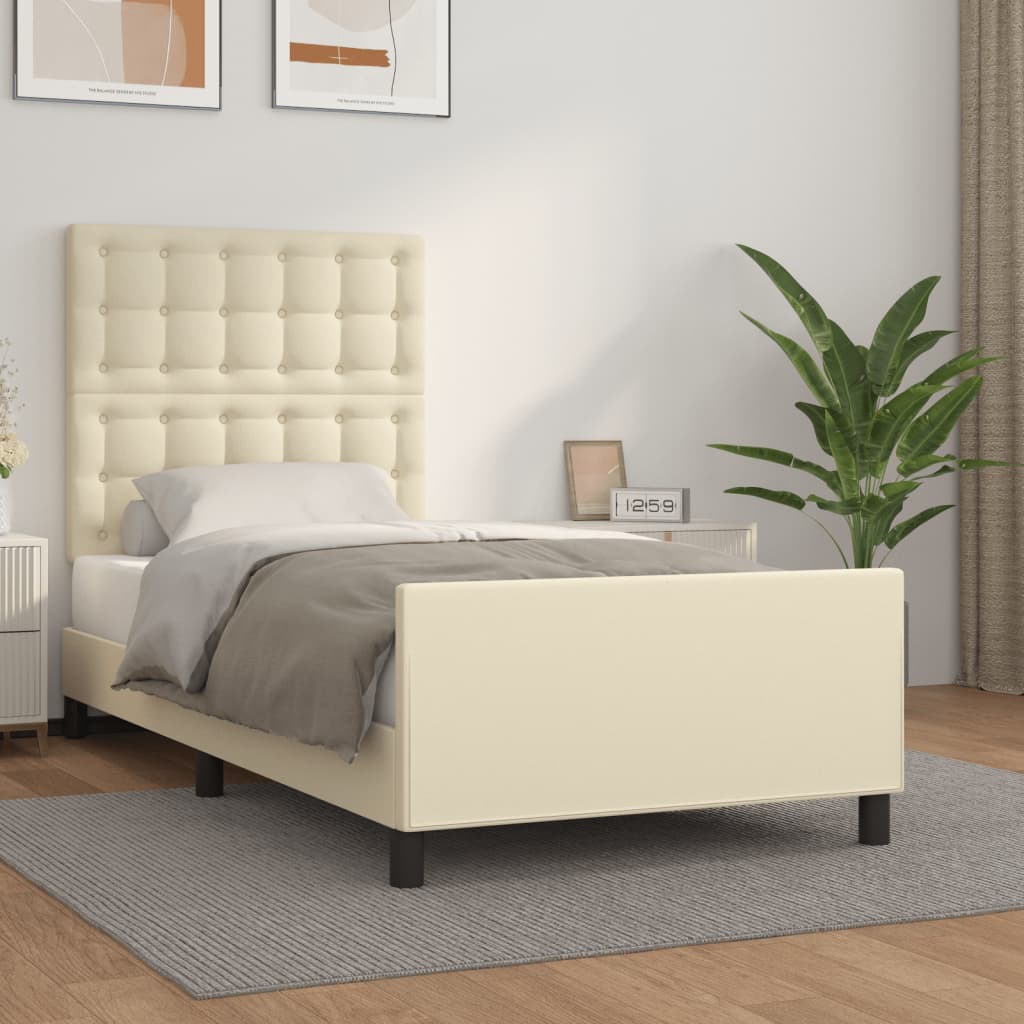 Bedframe met hoofdbord kunstleer crèmekleurig 80x200 cm is nu te koop bij PeponiXL, paradijselijk wonen!