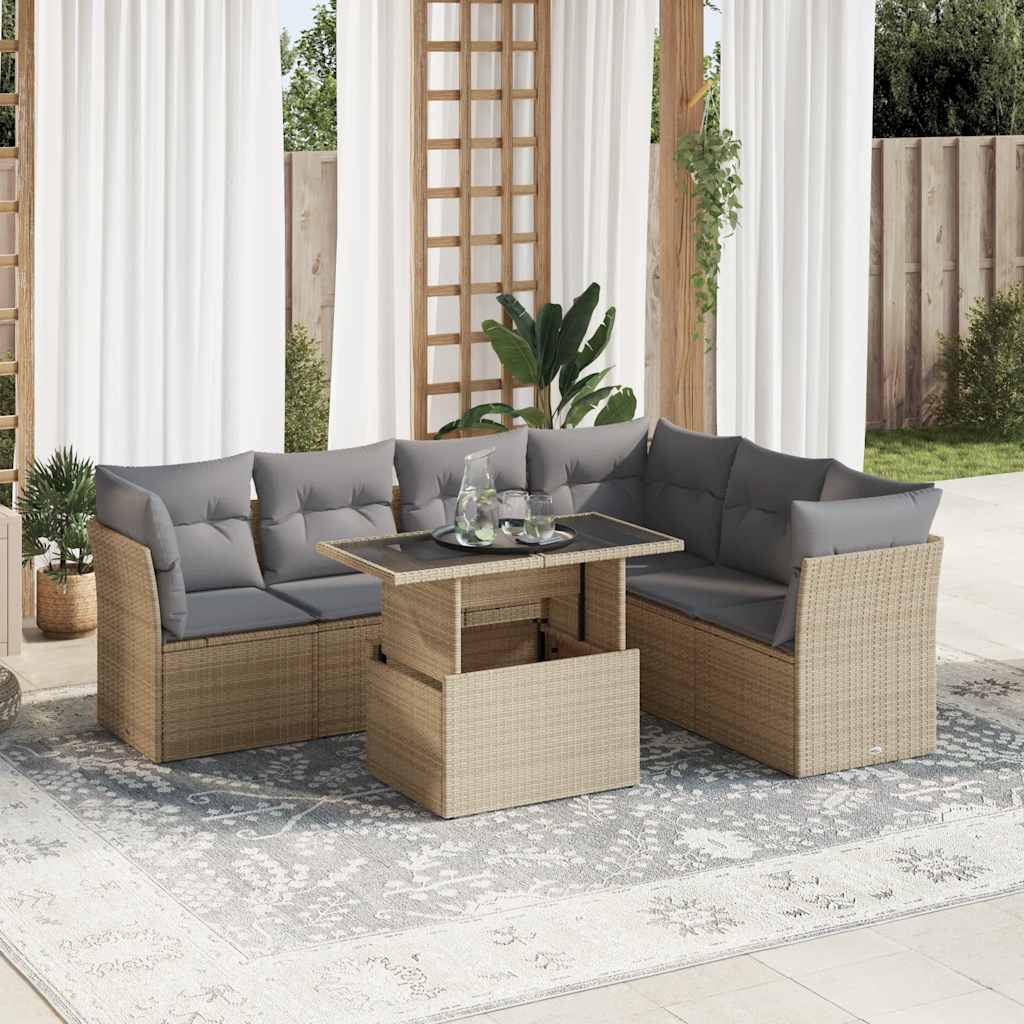 7-delige Loungeset met kussens poly rattan beige is nu te koop bij PeponiXL, paradijselijk wonen!
