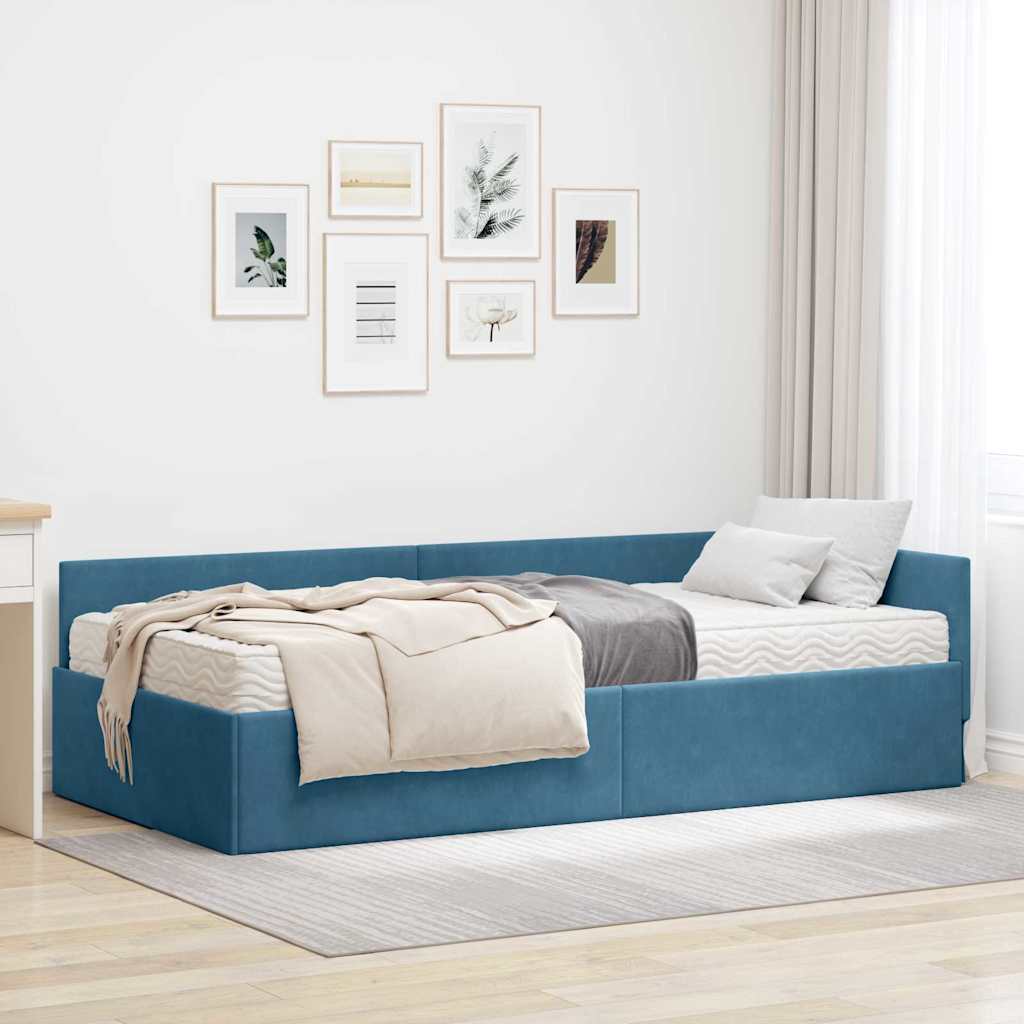 Hoekbedframe met Matras Anders 2 pcs Blauw Fluweel is nu te koop bij PeponiXL, paradijselijk wonen!