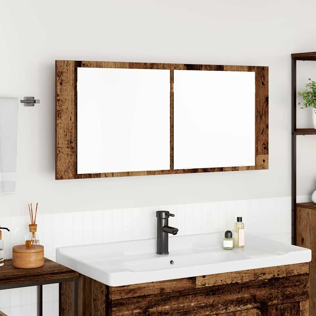 LED Spiegelkast met plank Oudhout 100 x 12 x 45 cm Bewerkt hout is nu te koop bij PeponiXL, paradijselijk wonen!
