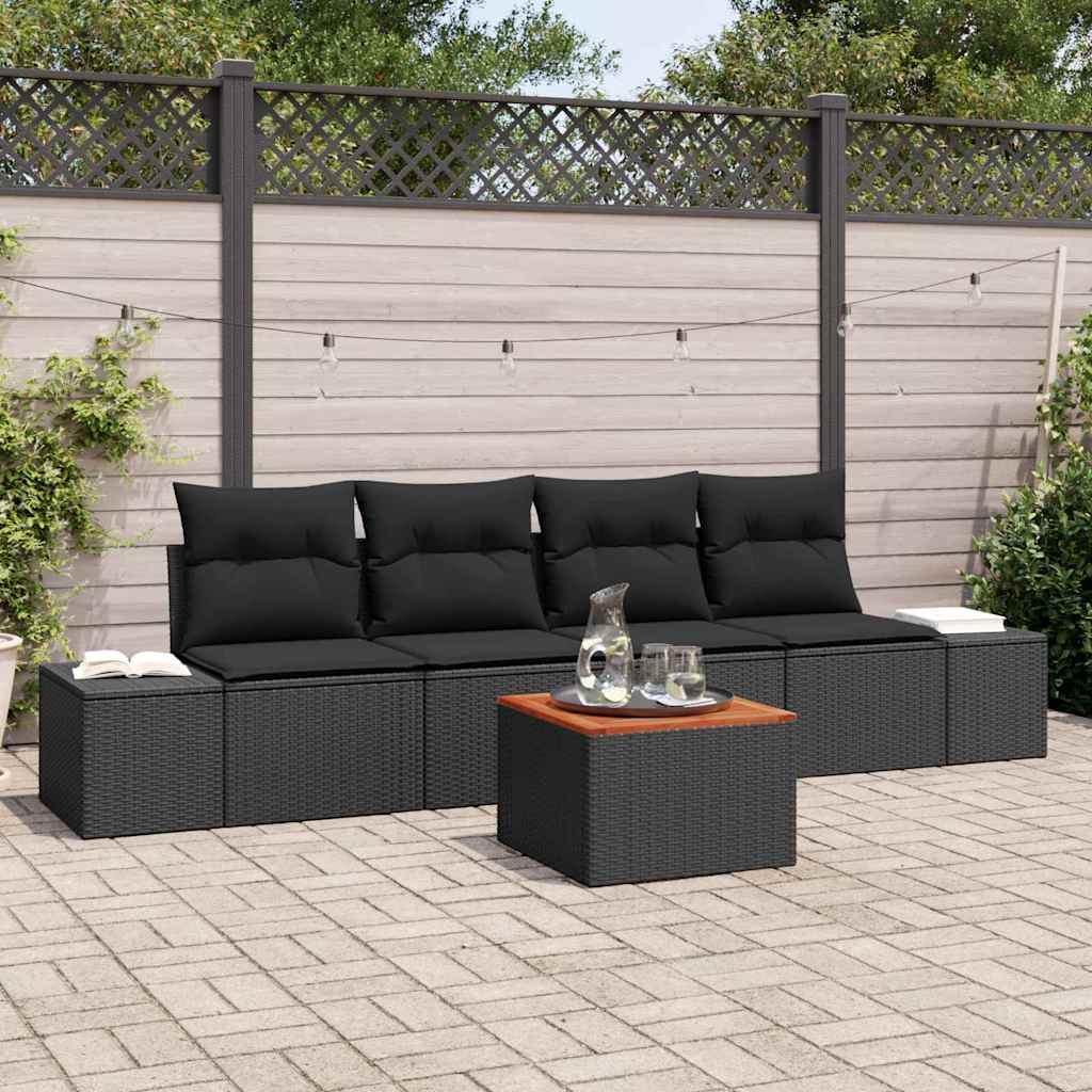Tuinbankenset met kussen 5 pcs Zwart poly rattan is nu te koop bij PeponiXL, paradijselijk wonen!