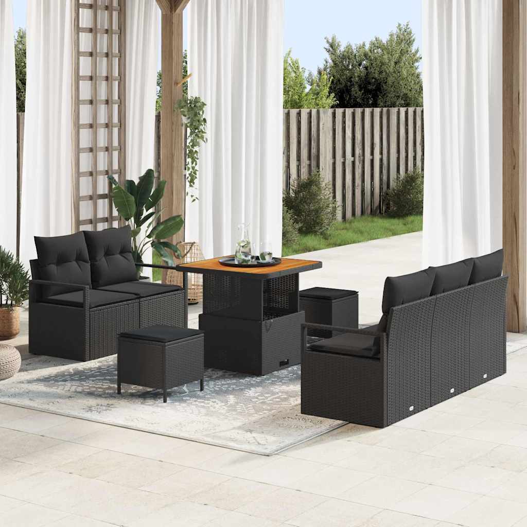 Tuinbankenset met kussen 8 pcs Zwart poly rattan is nu te koop bij PeponiXL, paradijselijk wonen!
