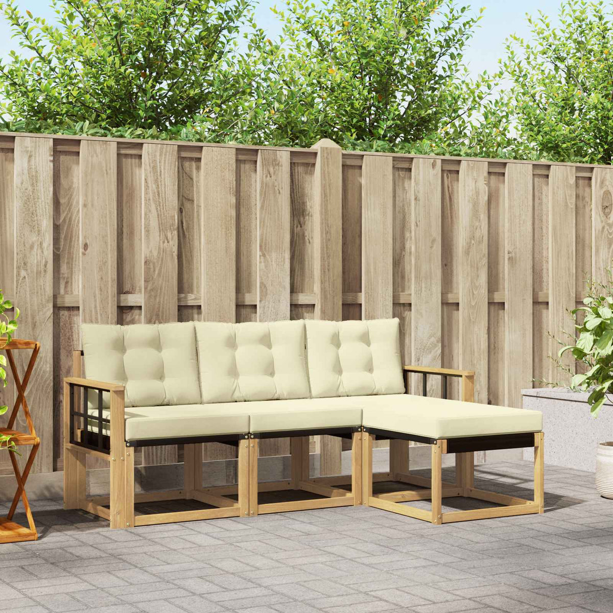 Buiten bankenset met kussen 4 pcs Wit en crèmekleurig is nu te koop bij PeponiXL, paradijselijk wonen!