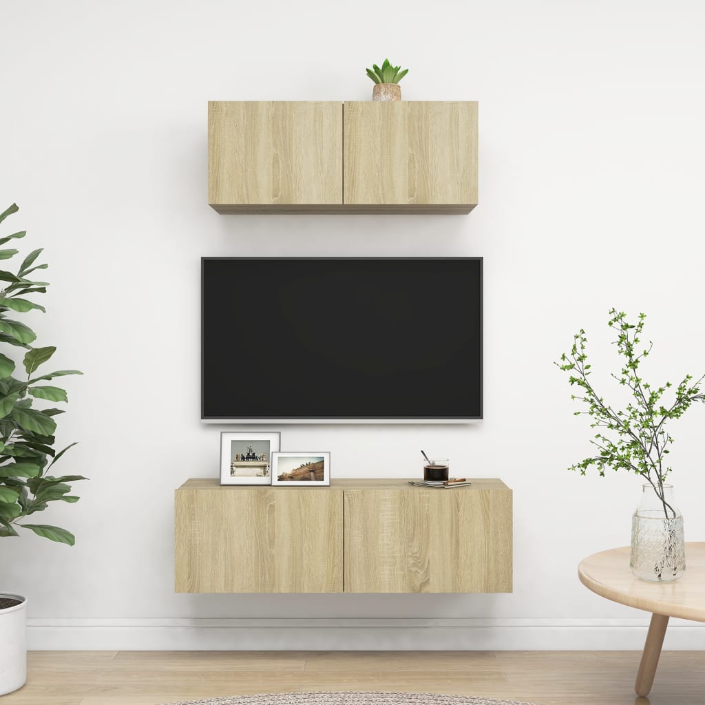 2-delige Tv-meubelset spaanplaat sonoma eikenkleurig is nu te koop bij PeponiXL, paradijselijk wonen!