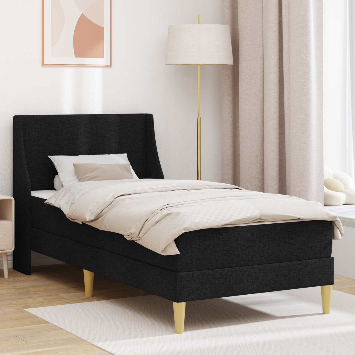 Bedframe met matras met hoofdeinde Zwart 90 x 190 cm Stof is nu te koop bij PeponiXL, paradijselijk wonen!