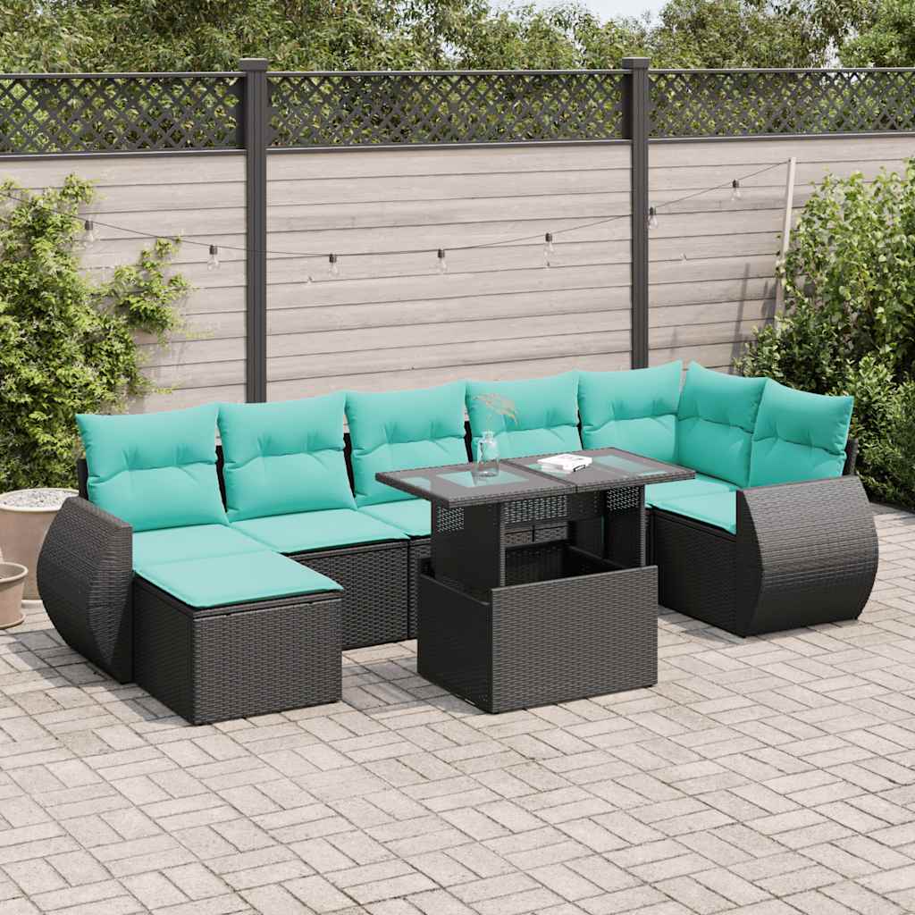 8-delige Loungeset met kussens poly rattan acacia zwart is nu te koop bij PeponiXL, paradijselijk wonen!