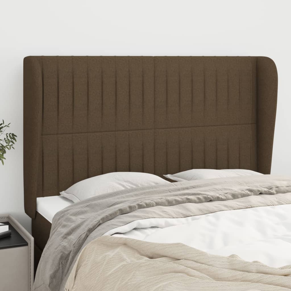 Hoofdbord met randen 147x23x118/128 cm stof donkerbruin is nu te koop bij PeponiXL, paradijselijk wonen!