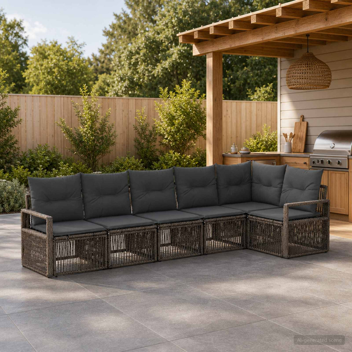 Tuinbankenset 6 pcs Grijs poly rattan is nu te koop bij PeponiXL, paradijselijk wonen!