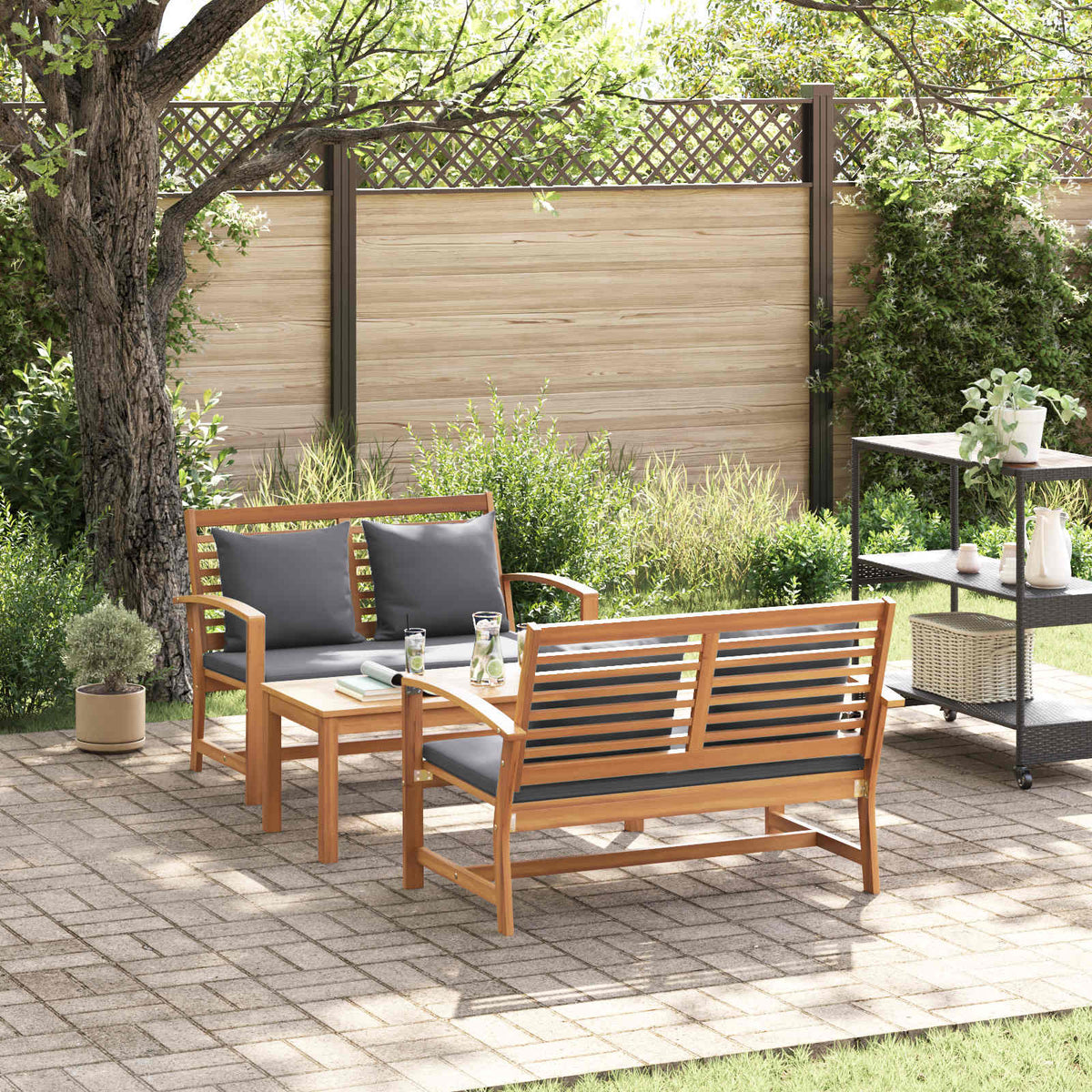 Tuinbankenset 3 pcs Naturel Massief Teakhout is nu te koop bij PeponiXL, paradijselijk wonen!