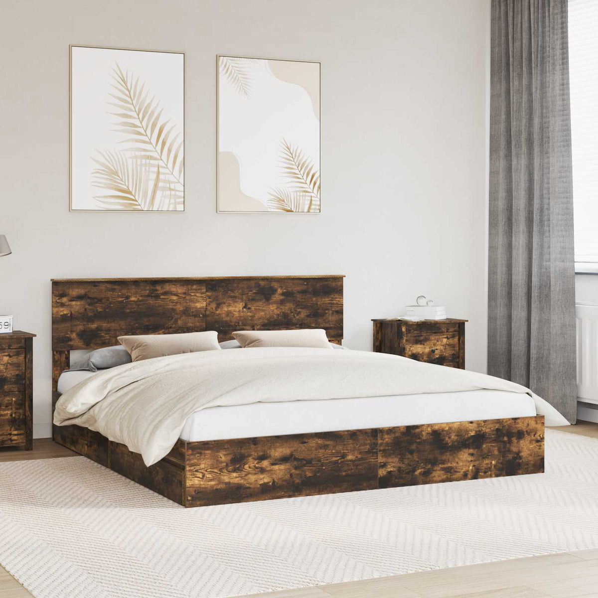 Opslag bed met lade Gerookt eiken 180 x 200 cm Bewerkt hout is nu te koop bij PeponiXL, paradijselijk wonen!